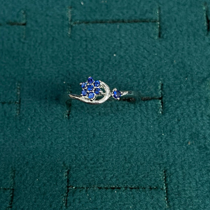 92.5 Silver Blue Stone Floral Ring for Women - Size 14