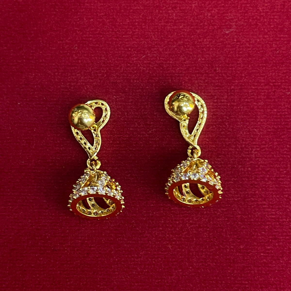 92.5 Silver Gold Plated White CZ Jhumka Earrings for Women