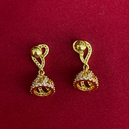 92.5 Silver Gold Plated White CZ Jhumka Earrings for Women