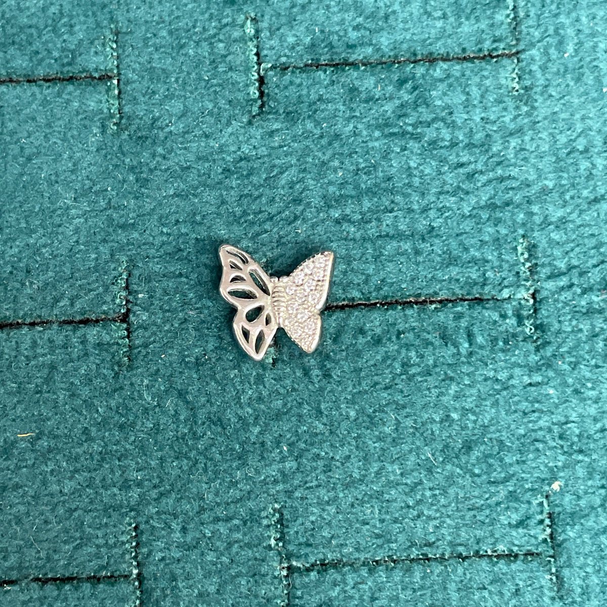 92.5 Sterling Silver Micro Pave White CZ & Open Lattice Butterfly Stud Earrings for Women