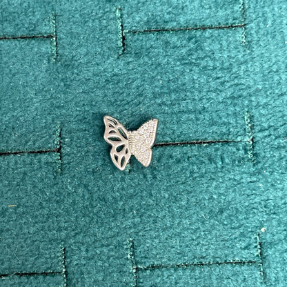 92.5 Sterling Silver Micro Pave White CZ & Open Lattice Butterfly Stud Earrings for Women