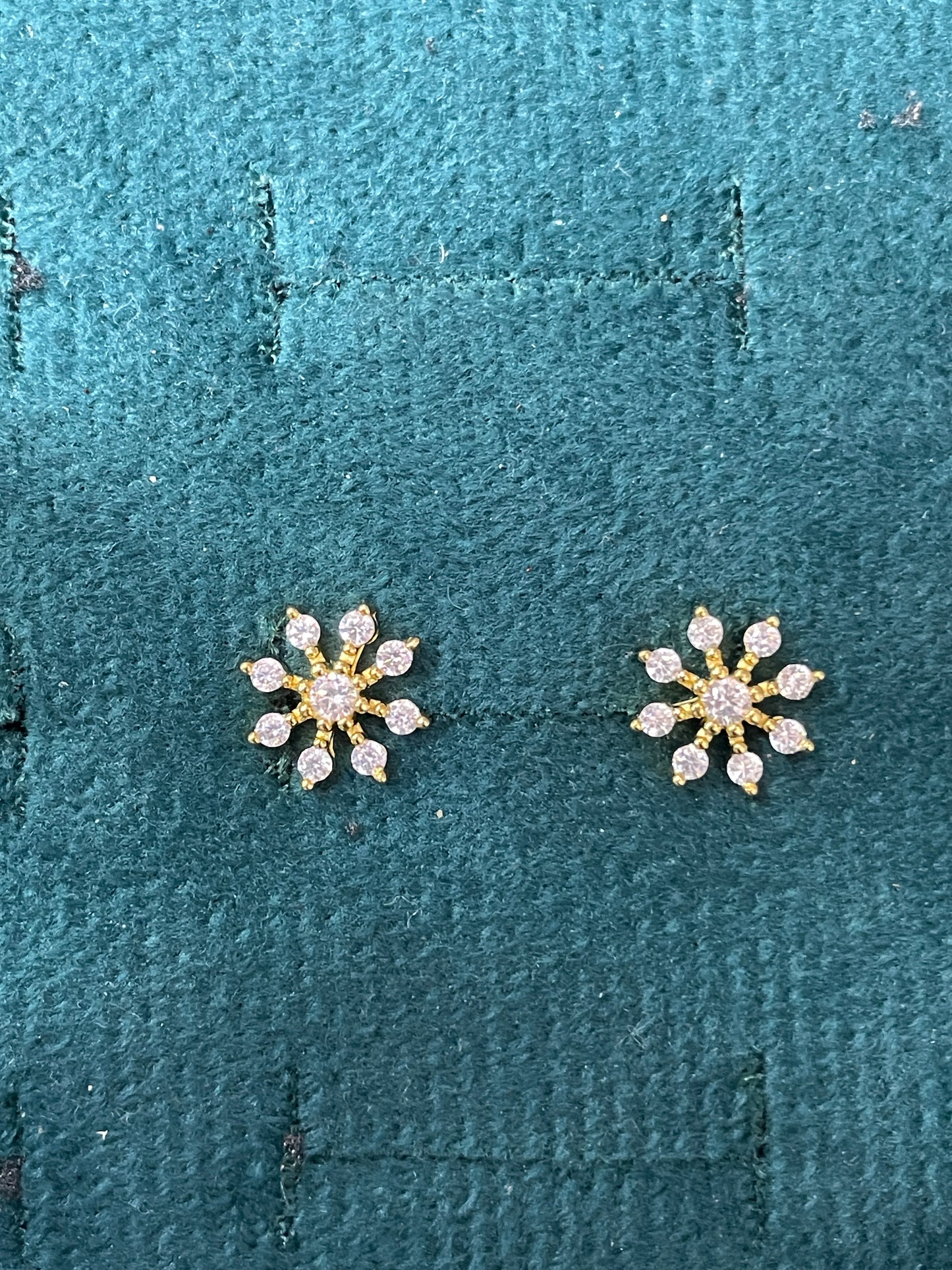 925 Silver Gold Starburst Stud Earrings | CZ Sparkle Earrings with Ball Screw Back