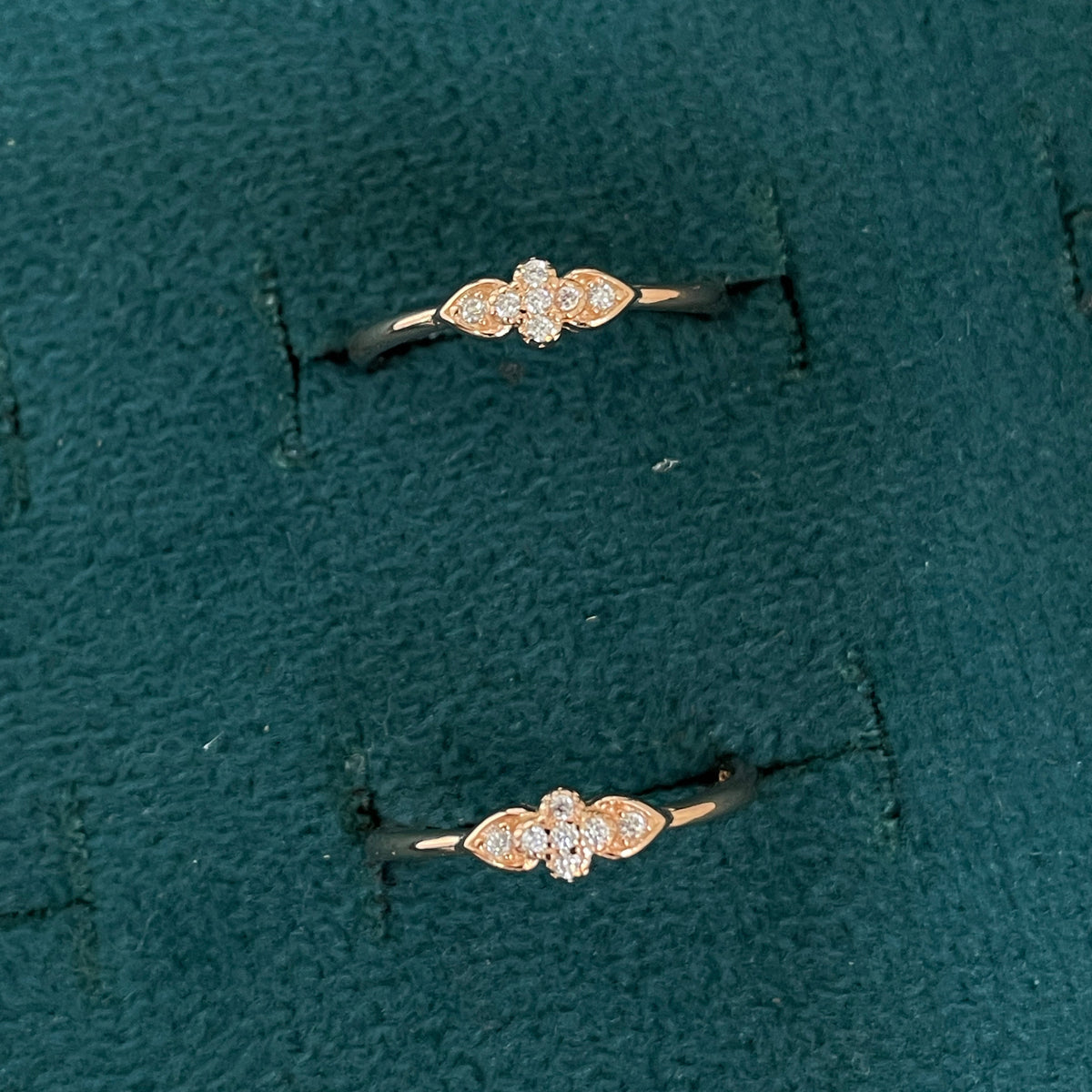 92.5 Silver Rose Gold Plated White CZ Floral Leaf Toe Rings