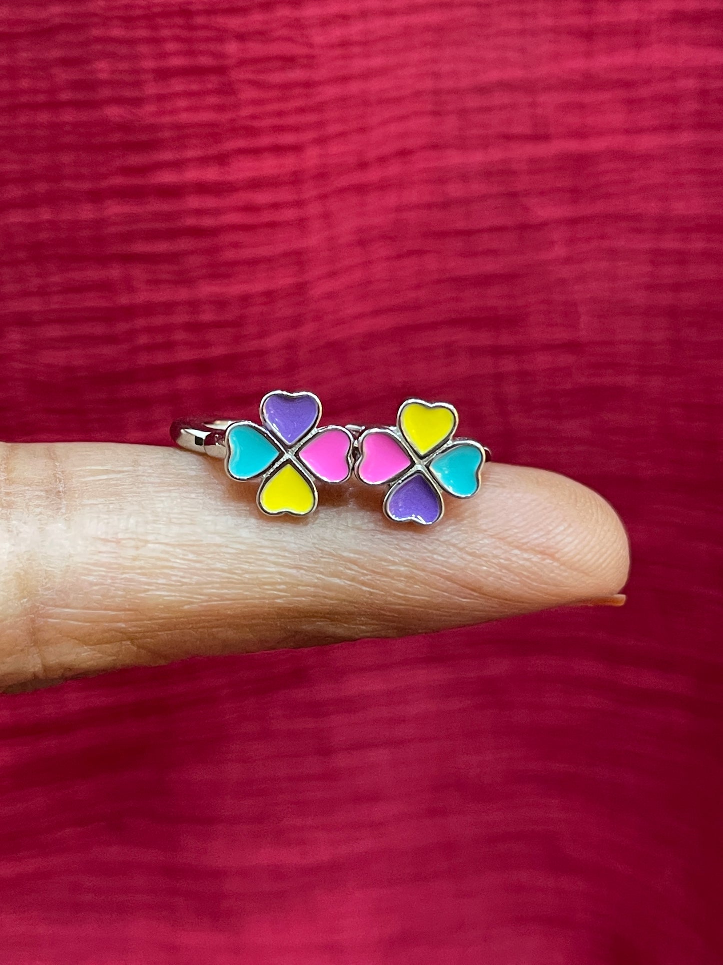 925 Silver Colourful Clover Hoops