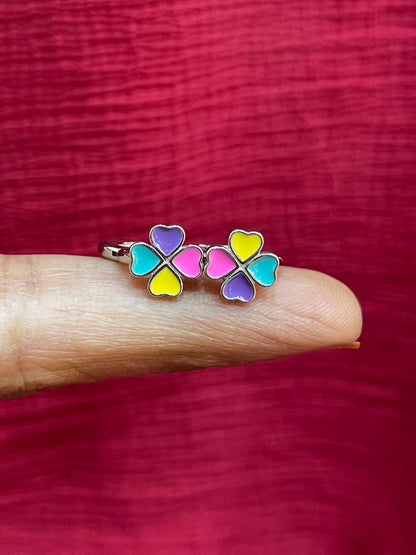 925 Silver Colourful Clover Hoops