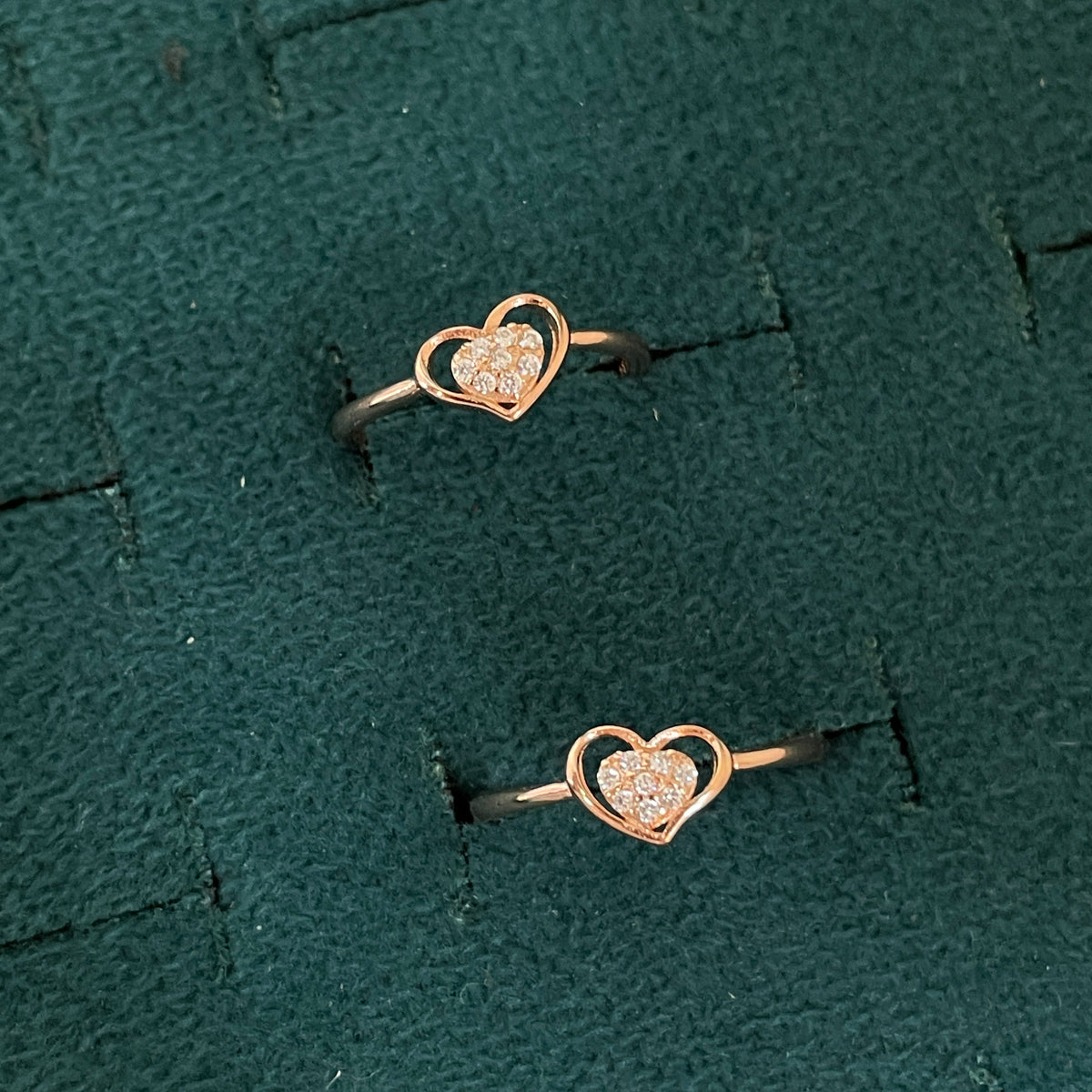 92.5 Silver Rose Gold Plated White CZ Heart Toe Rings