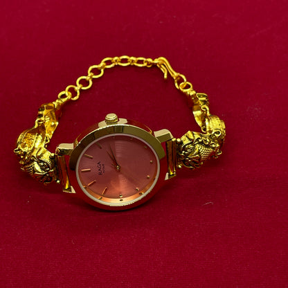 92.5 Silver Gold Plated Nakshi Pink Dial Watch for Women