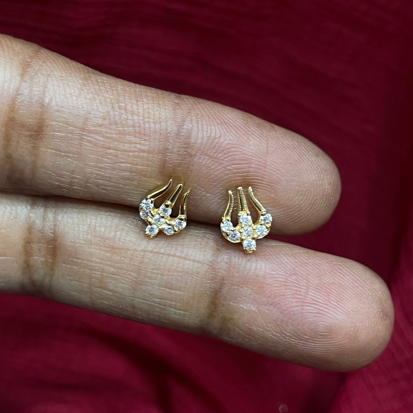 925 Silver Gold Plated Trishul Studs