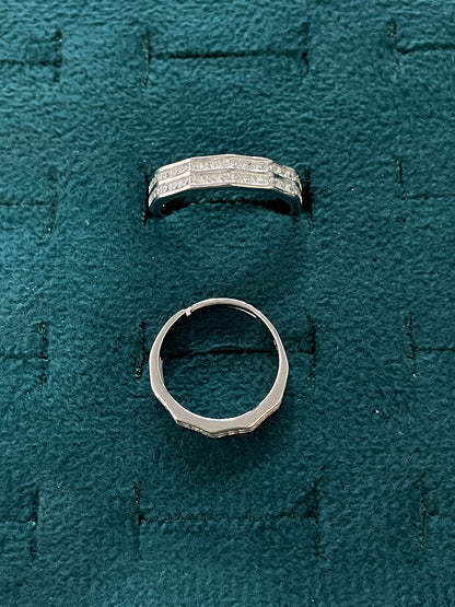 92.5 Silver Geometric Double Row Stone Couple Rings | Adjustable Band