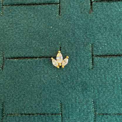 92.5 Silver Gold Plated Three Leaf Stud Earrings Pair