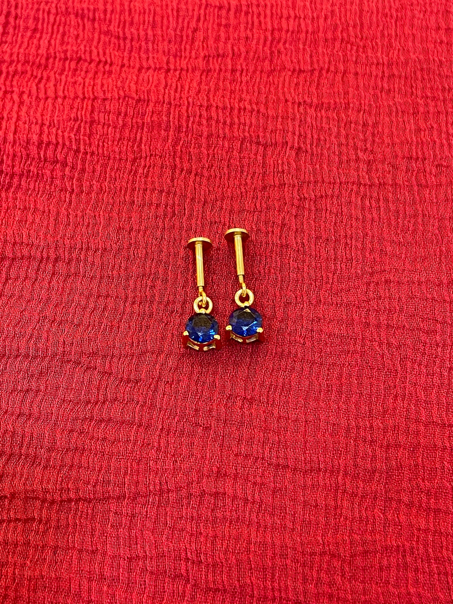 925 Silver Gold Plated Midnight Blue Dangler Bugadi pair
