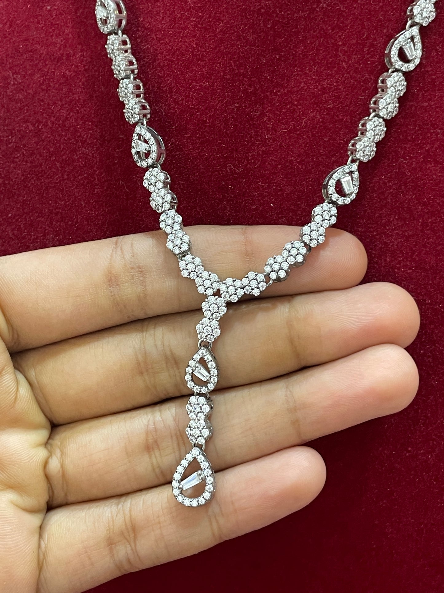 92.5 Silver White Stone Classy Necklace for Women 20 Inches | Stylish Elegant Design | Premium Jewellery