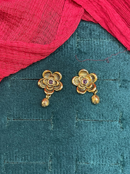 92.5 Silver Gold Plated Rose Earrings
