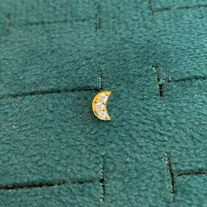 92.5 Silver Gold Plated White CZ Crescent Moon Nose Pin for Women - Single