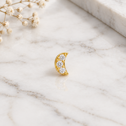 92.5 Silver Gold Plated White CZ Crescent Moon Nose Pin for Women - Single