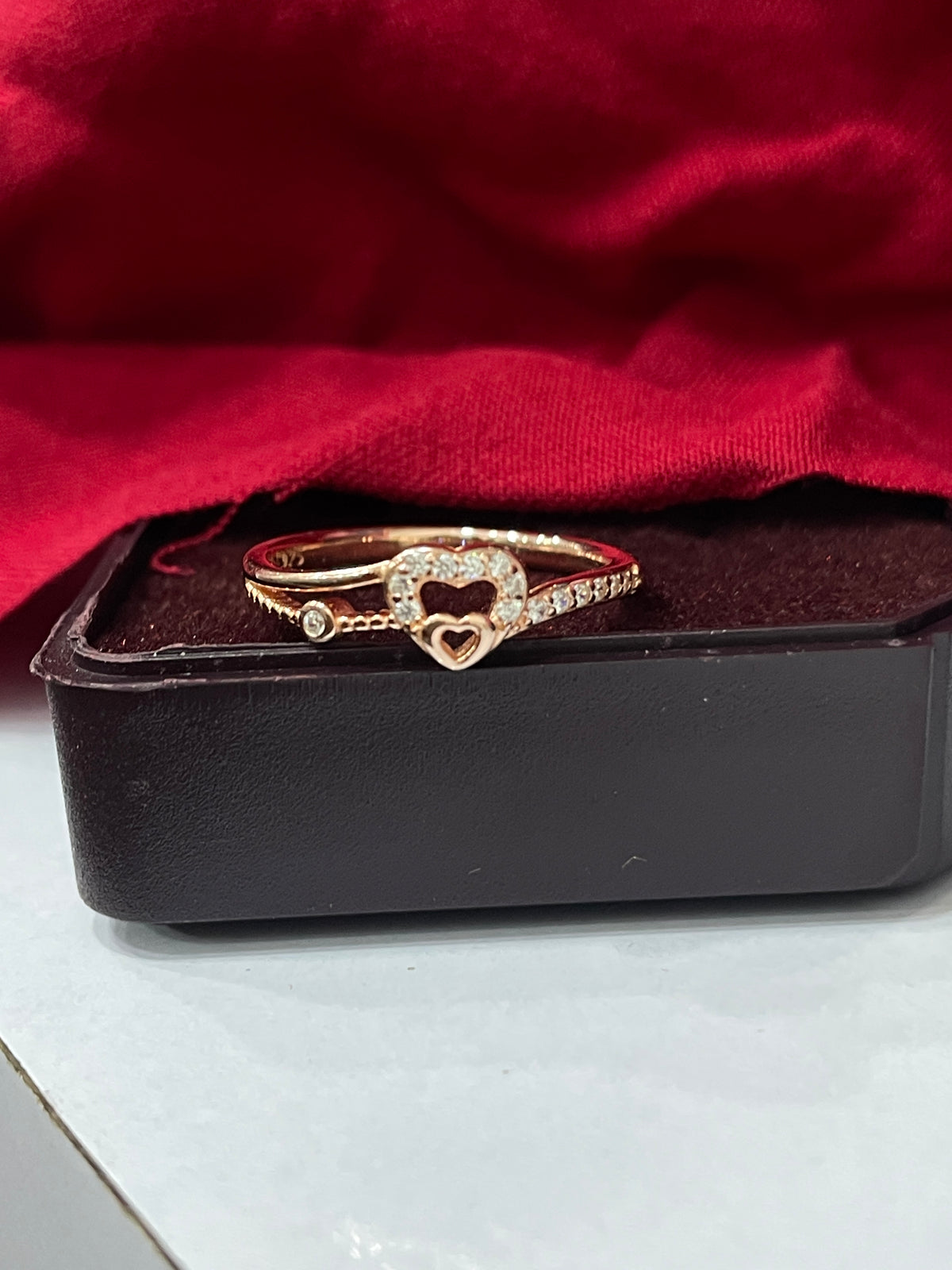 Silver Rose Gold Heart Ring for Women