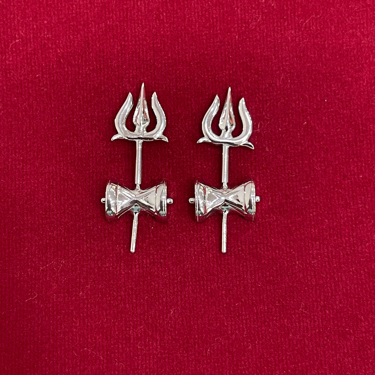 92.5 Sterling Silver Trishul Damruk Bugadi Pair