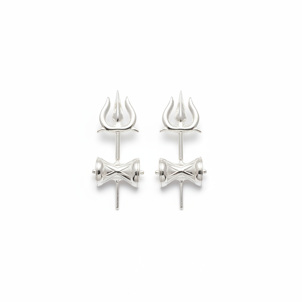 92.5 Sterling Silver Trishul Damruk Bugadi Pair