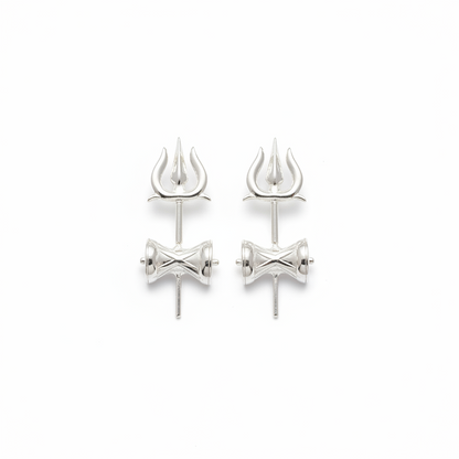 92.5 Sterling Silver Trishul Damruk Bugadi Pair
