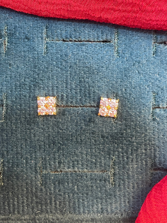 92.5 silver gold plated square white stone earrings