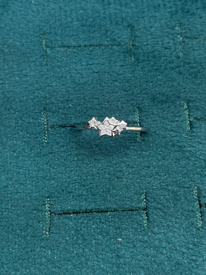 92.5 Sterling Silver Triple Star Pave White CZ Finger Ring for Women