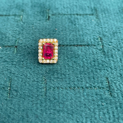 92.5 Silver Gold Plated Earrings for Women | Stylish Pink Stone Rectangle Studs pair