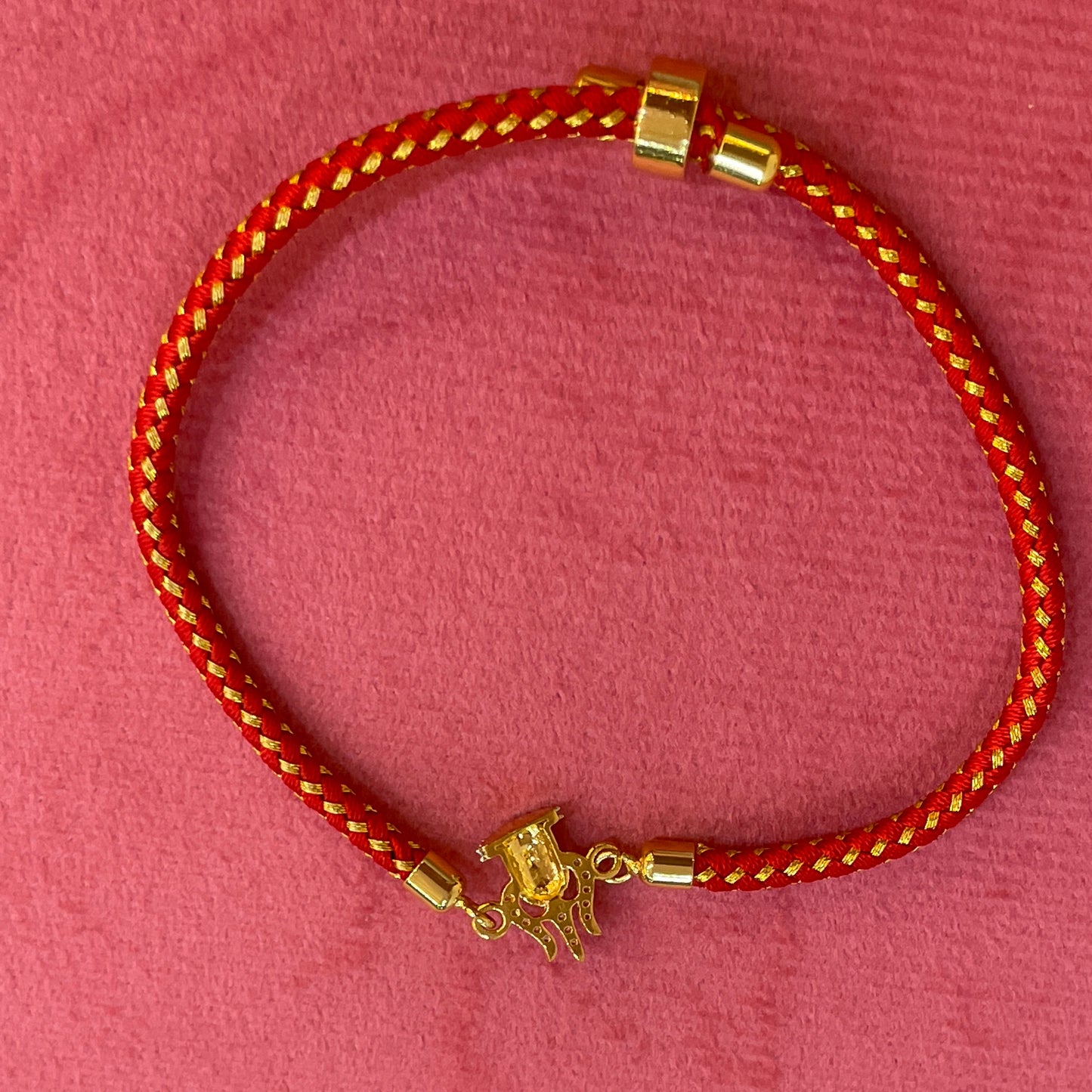 Silver Trishul Rakhi for Brother | Gold Plated CZ Charm with Red Thread