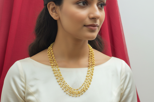 Silver gold plated nakshi mala white pearls 19.5 inches