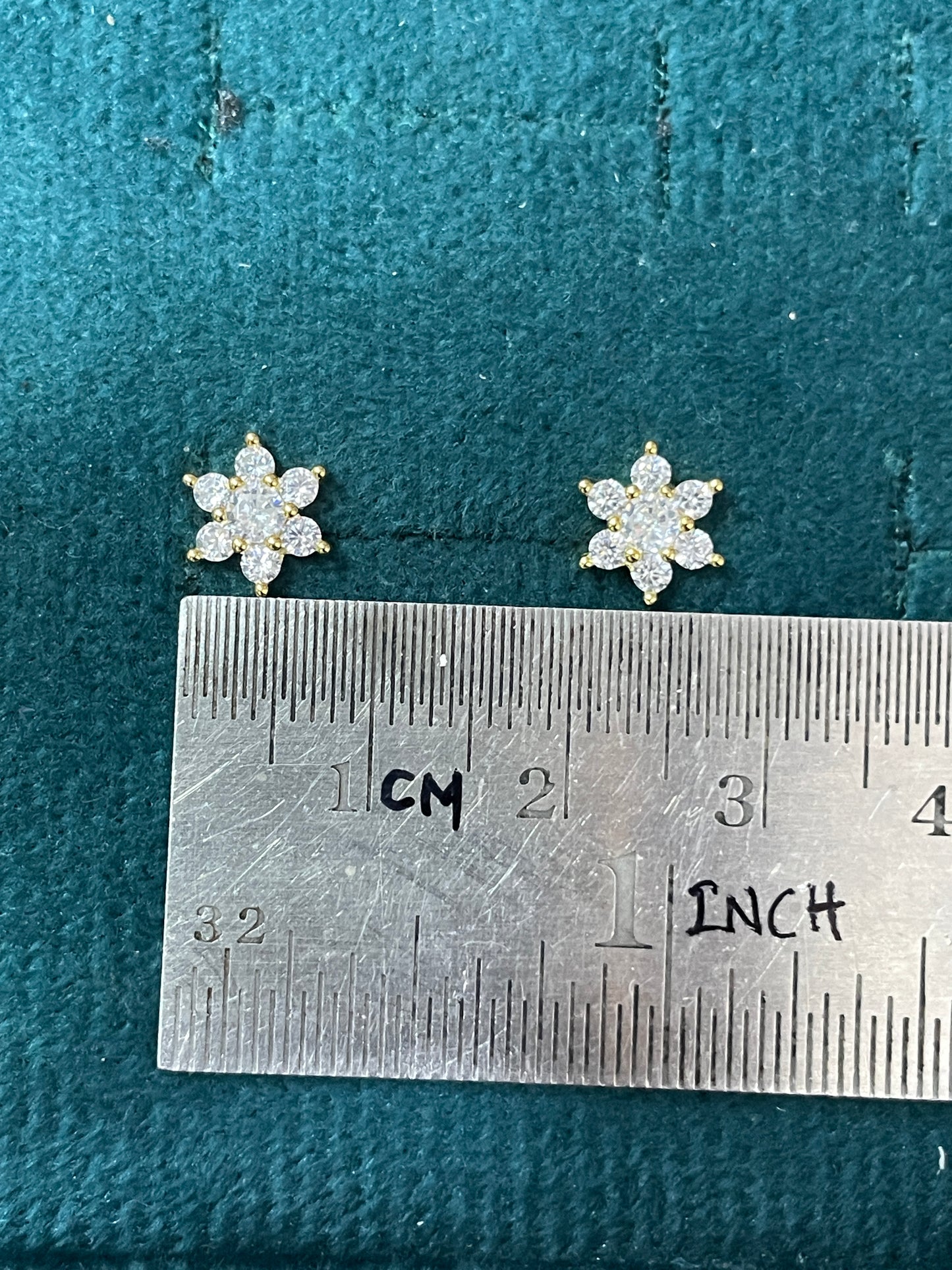 925 Silver Gold Finish Floral Cluster Stud Earrings | CZ Earrings with Ball Screw Back