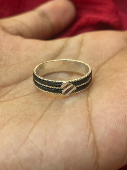 92.5 Silver Black Thread Heart Ring for Men | Fiber Design | Stylish Modern Jewellery