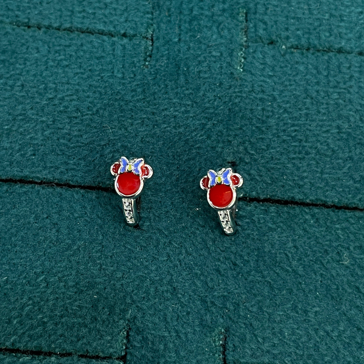 92.5 Silver Enamel Cartoon Mouse Huggie Hoop Earrings for Girls