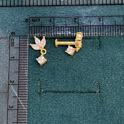 92.5 Sterling Silver Gold Plated Marquise CZ Lotus Drop Studs