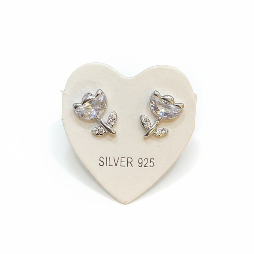 92.5 Silver Rose Stud Earrings | Classy Premium Floral Design | Jewellery
