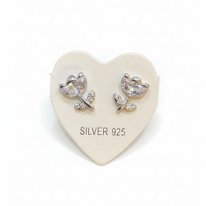 92.5 Silver Rose Stud Earrings | Classy Premium Floral Design | Jewellery