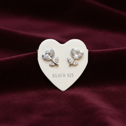 92.5 Silver Rose Stud Earrings | Classy Premium Floral Design | Jewellery
