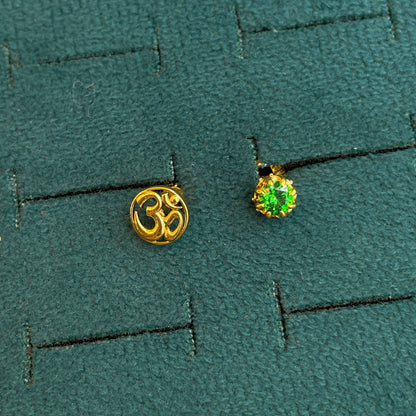 92.5 Silver Gold Plated Om Reversible Stud Single Piece