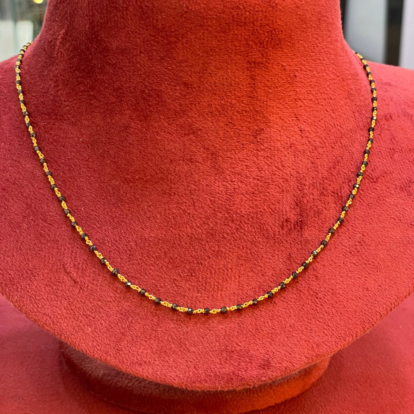 Gold Plated 92.5 Sterling Silver Black Bead Mangalsutra Chain for Women | Thin Black & Gold Bead Chain
