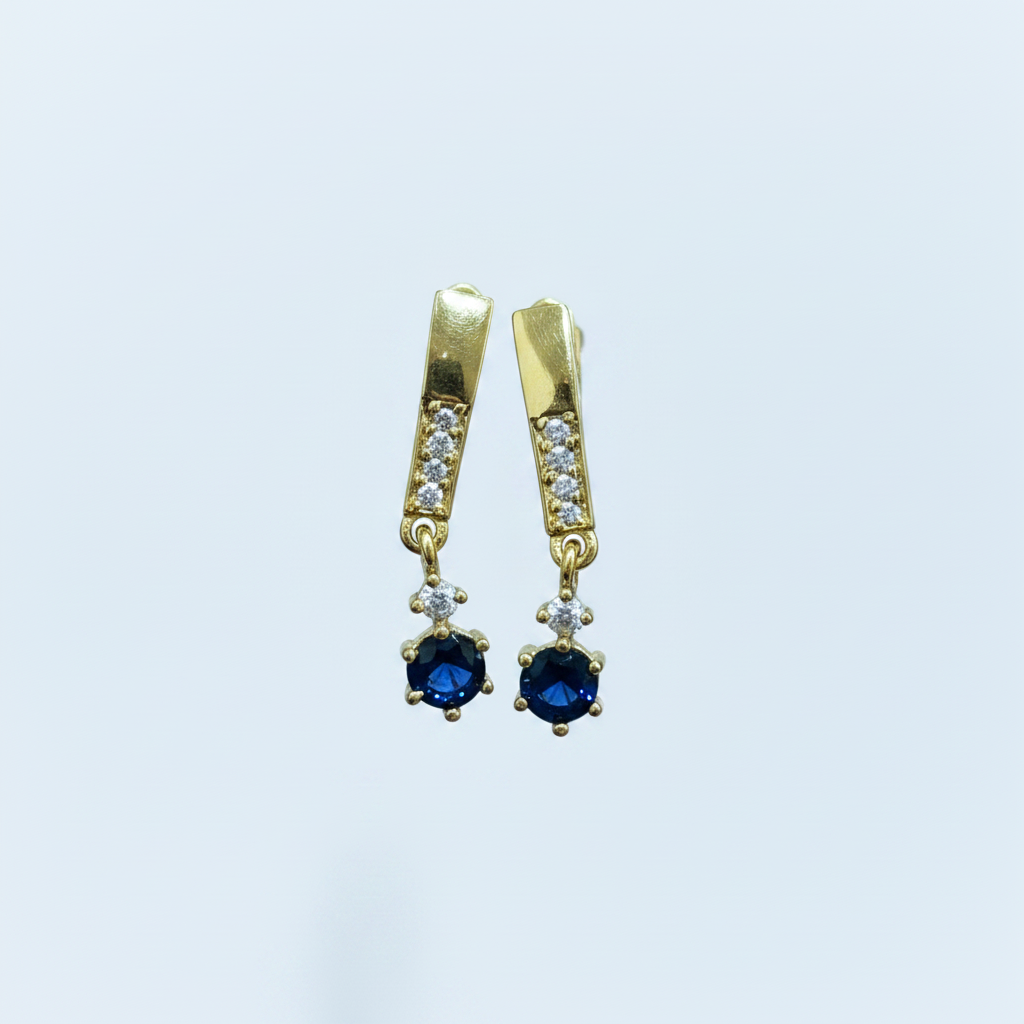 925 Silver Gold Plated Blue Drop Earrings