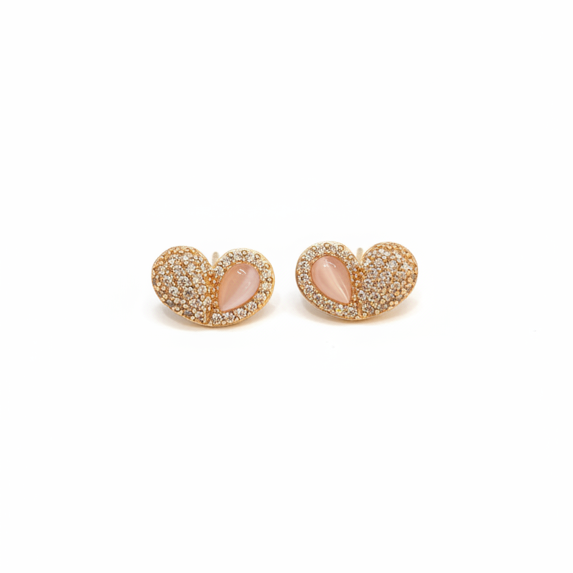 92.5 Silver Rose Gold Plated Heart Studs | Stylish Romantic Design | Elegant Jewellery