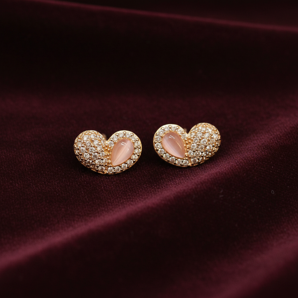 92.5 Silver Rose Gold Plated Heart Studs | Stylish Romantic Design | Elegant Jewellery