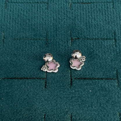 92.5 Silver Pink Mother-of-Pearl Flower Stud Earrings Pair