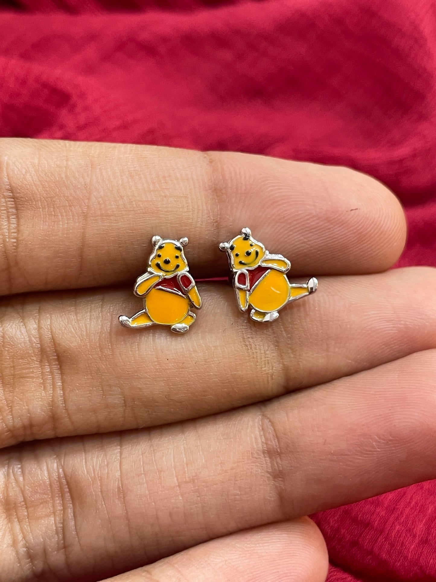 92.5 Silver Pooh Bear Inspired Earrings for Women & Kids | Cute Stylish Design | Trendy Jewellery
