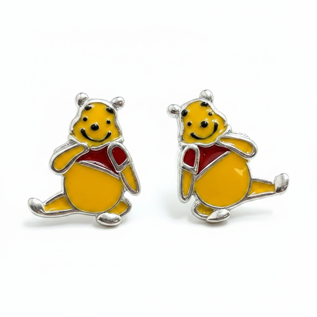 92.5 Silver Pooh Bear Inspired Earrings for Women & Kids | Cute Stylish Design | Trendy Jewellery