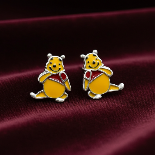 92.5 Silver Pooh Bear Inspired Earrings for Women & Kids | Cute Stylish Design | Trendy Jewellery