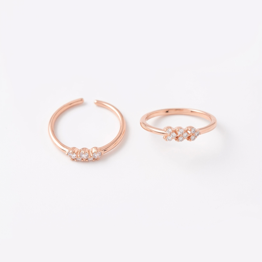 92.5 Silver Rose Gold Plated White CZ Chevron Toe Rings