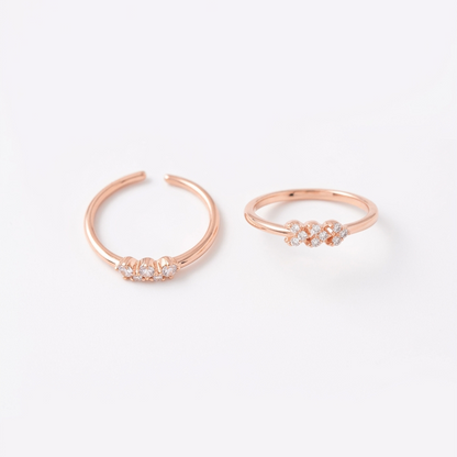 92.5 Silver Rose Gold Plated White CZ Chevron Toe Rings