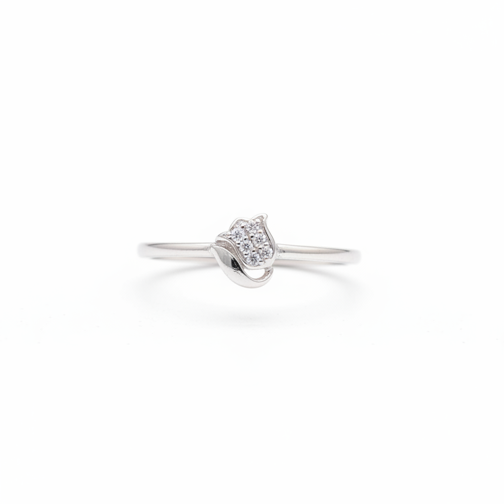 92.5 Sterling Silver Pave White CZ Tulip Flower Finger Ring
