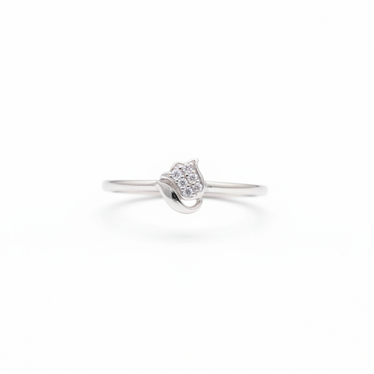 92.5 Sterling Silver Pave White CZ Tulip Flower Finger Ring