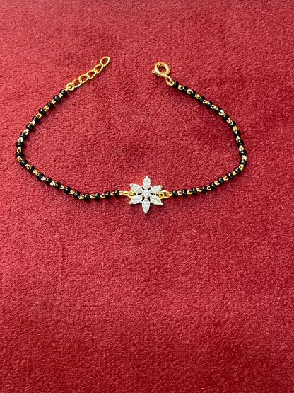 92.5 Silver Gold Plated Stylish Black Bead Bracelet for Women | Modern Traditional Design | Elegant Jewellery