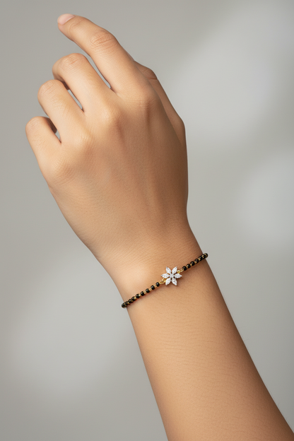 92.5 Silver Gold Plated Stylish Black Bead Bracelet for Women | Modern Traditional Design | Elegant Jewellery